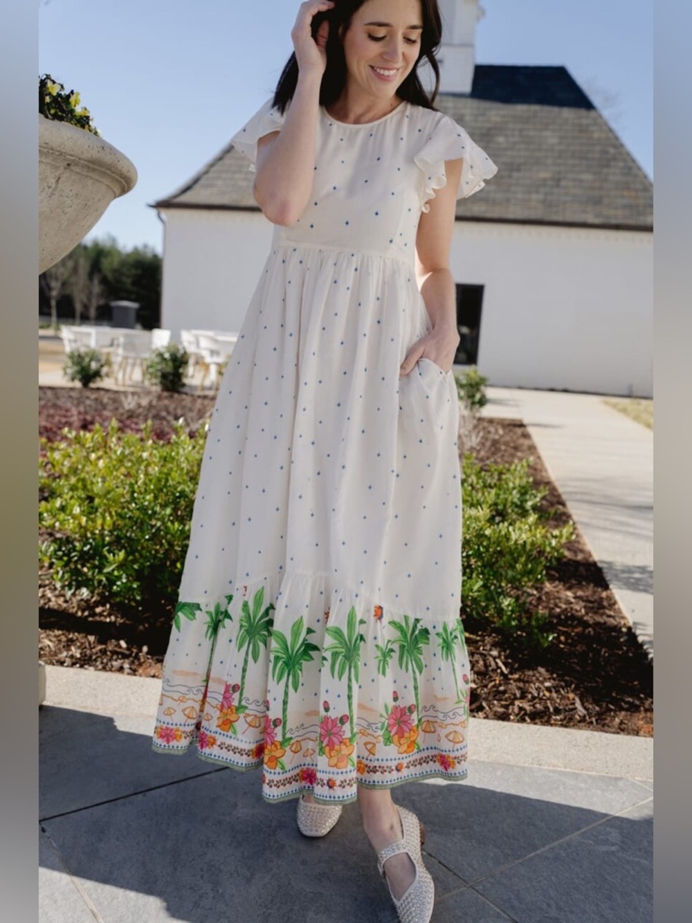Britton Court Lydia Maxi Dress with Tropical Border XS NWT